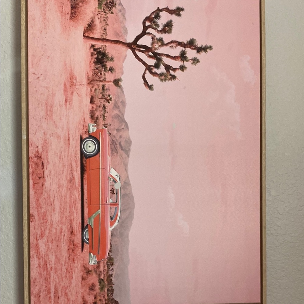 Vintage Car Desert Art Painting in Pink